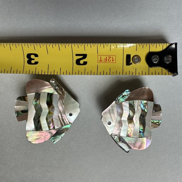 Vintage shell earrings Fish Clip On Mother Of Pearl - Picture 5 of 5